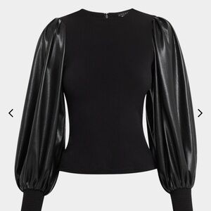 Alice + Olivia Black Puff Sleeve Blouse